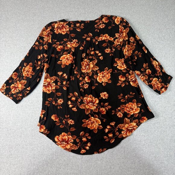 Torrid Womens Black Floral Crepe Chainlink 3/4 Sleeve Blouse Size 1X 14-16 - Picture 4 of 5